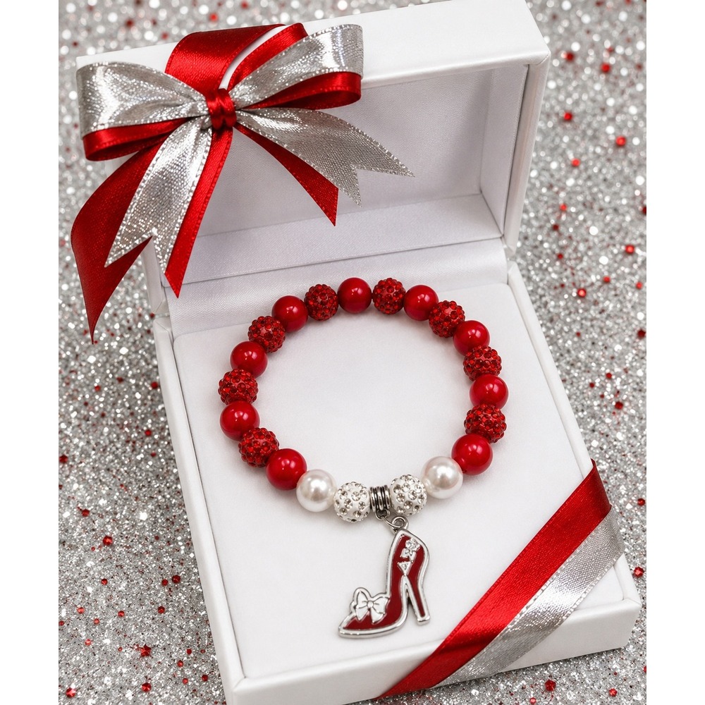 Delta Sigma Theta DST Red High Heel Stiletto Bead Bracelet Sorority Jewelry Gift